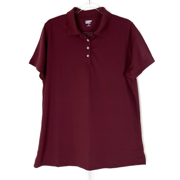 Lands' End Tops - Lands' End | Burgundy Polyester Short Sleeve Polo Tee 1X